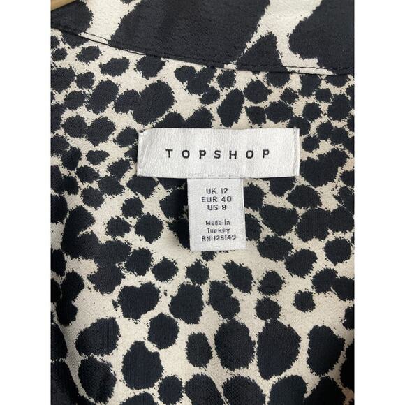 Topshop Black and White Giraffe Print Collared Blouse - Size 8 - Picture 5 of 8